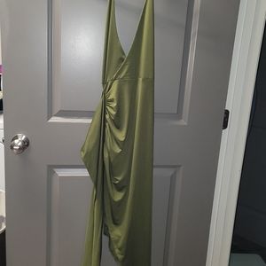 Side Slit Asymmetrical Dress with Tie Sash